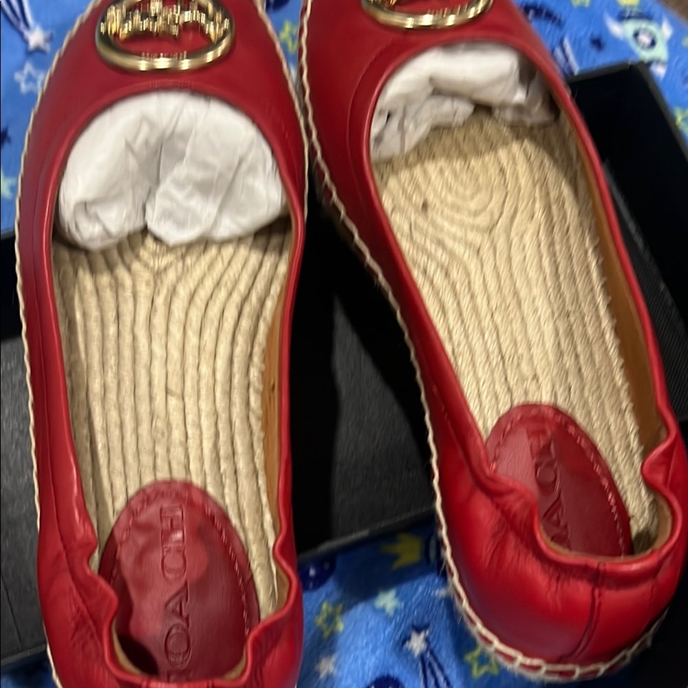 Coach Red Flats with Gold Accents